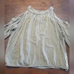 INC International Concepts Olive Cold Shoulder Blouse